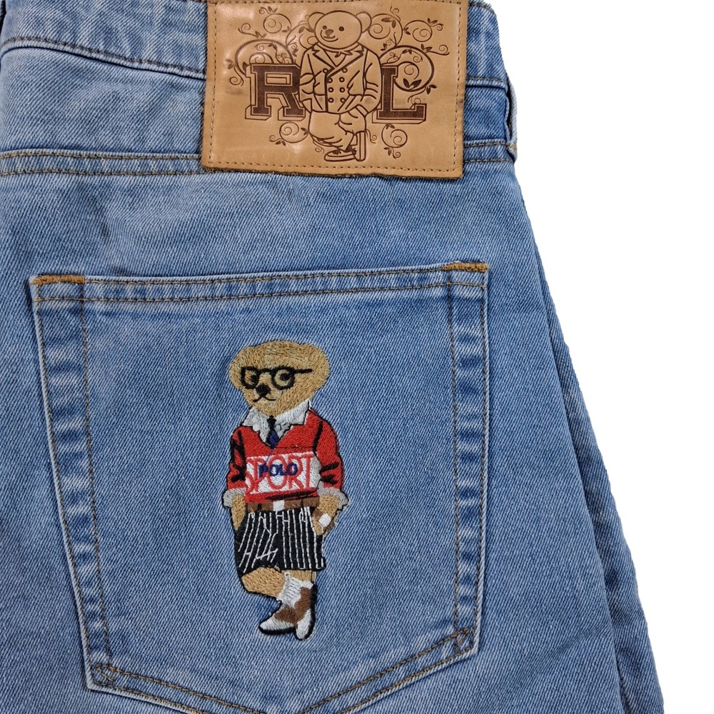Polo Ralph Lauren Jeans Men 32x32 Sullivan Slim Light Wash Nerd Bear Embroidered